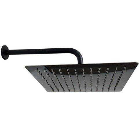Ducha Quadrada 30x30 Inox Preto Alto Brilho Borda Fina com Braço - Máxima Metais