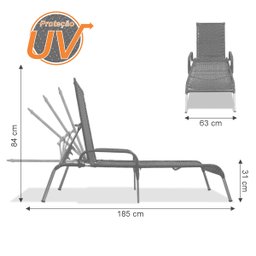 Kit 1 Espreguiçadeira Reclinável Alumínio Fibra Sintética Madrid com Mesa de Centro - 5