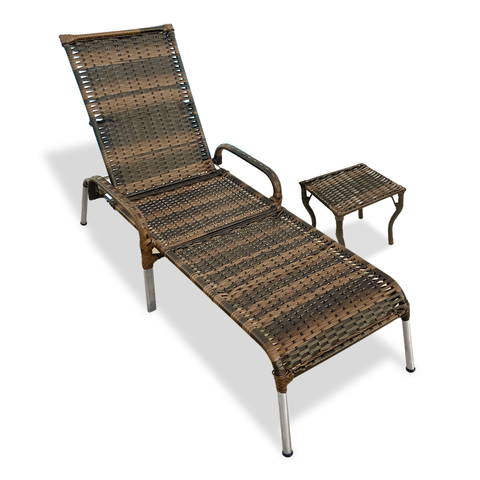 Kit 1 Espreguiçadeira Reclinável Alumínio Fibra Sintética Madrid com Mesa de Centro