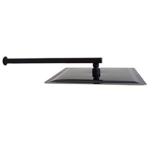 Ducha Quadrada 30x30 Inox Preto Alto Brilho Borda Fina com Braço Quadrado - Máxima Metais