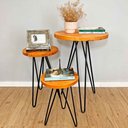 Ver imagem 1 de Trio Mesa de Canto Hairpin Circular Industrial de Ferro e Madeira Carvalho e Preto