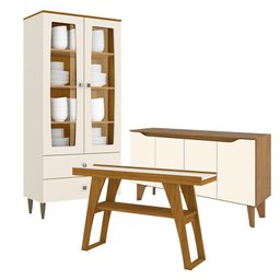 Cristaleira Liz com Buffet Quartzo e Aparador Menphis Off White Nature – Henn - 1 Cristaleira Liz com Buffet Quartzo e Aparador Menphis Off White Nature – Henn - 1