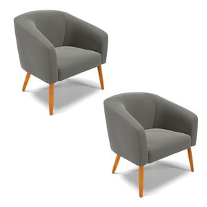 Kit 2 Poltronas Decorativa Stella Suede Grafite Pés Palito - D'rossi