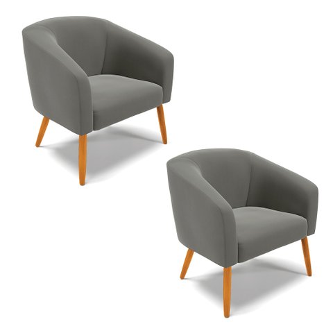 Kit 2 Poltronas Decorativa Stella Suede Grafite Pés Palito - D'Rossi
