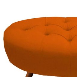 Kit 2 Puffs Classic Oval Pés Palito Capitonê Suede Laranja - 4 Kit 2 Puffs Classic Oval Pés Palito Capitonê Suede Laranja - 4