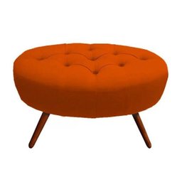 Kit 2 Puffs Classic Oval Pés Palito Capitonê Suede Laranja - 2 Kit 2 Puffs Classic Oval Pés Palito Capitonê Suede Laranja - 2
