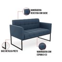 Ver imagem 2 de Kit 1 Sofá Namoradeira e 2 Poltronas Suede Base Metálica Industrial Preto D'Rossi Cor Azul Marinho