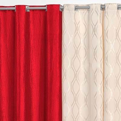 Cortina Tecido Jacquard com Cetim Amassado 2,00m x 1,70m Malibu - Vermelho - Vermelho - 2