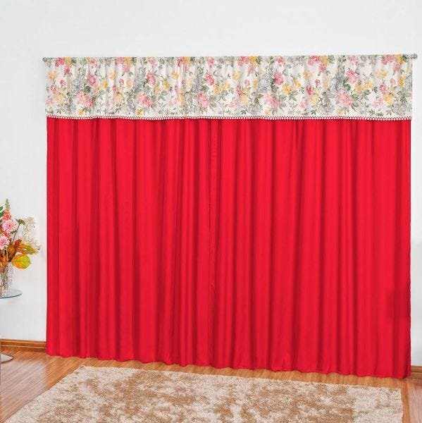 Cortina Microfibra com Detalhe em Guipir 2,00m x 1,70m Florença - Vermelho - Vermelho - 1