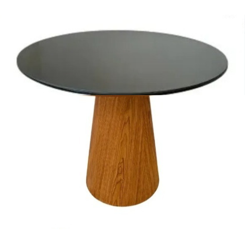 Mesa de Jantar Redonda Cone 90 Cm Tampo Laca Preta Base Freijó Personal Moveis Design Mesa de Jantar