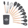 Kit 12 Utensílios Cozinha Silicone Cabo Madeira - Cinza - 1