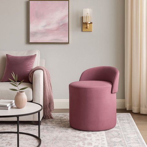Puff Banco Orgânico Encosto Redondo Sala Estar Quarto Suede:rose