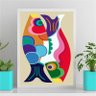 Quadro Decorativo Peixes Abstratos Coloridos 45x34cm:Madeira branca - 1