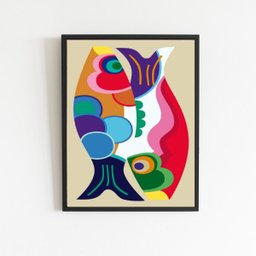 Quadro Decorativo Peixes Abstratos Coloridos 45x34cm:Madeira branca - 2