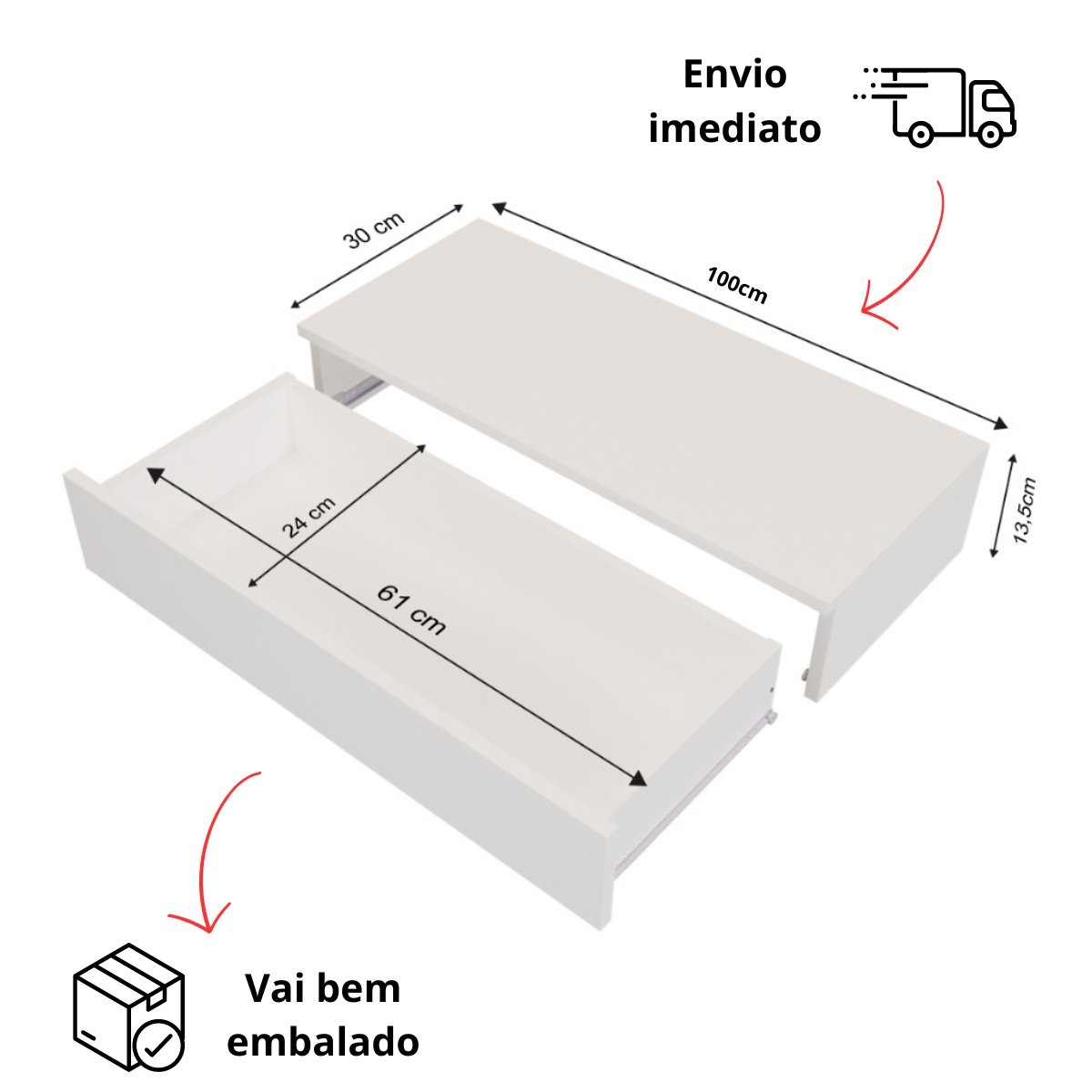 Penteadeira 100cm Suspensa Console Camarim com Gaveta Aparador Corrediças Telescópicas - 3