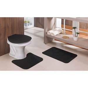 Kit Jogo Tapete De Banheiro Relevo 3 Peças Preto