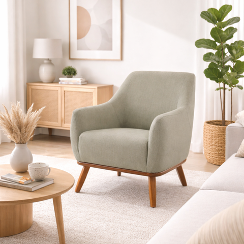 Poltrona Decorativa em Algodão Caramelo com Base de Madeira Berenice- Larbelle