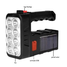 LANTERNA DK LED 2 MODOS ILUMINAÇÃO RECARREGÁVEL USB E SOLAR CAMPING PESCA:Preto/Únissex/Único - 3