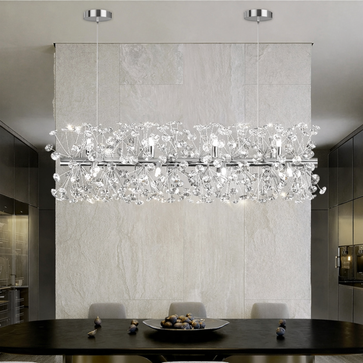 Lustre Pendente 90cm Dente de Leão 336 Cristais 12xg9 Led Prata Metal Teto Gimpo Ldl-prata-90cm - 3