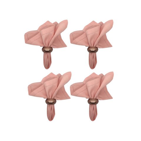 Jogo Guardanapo Ponto Ajour Rosa Chá e Anel Argola Rosê Large 4 Unidades - Jolitex
