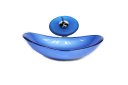 Ver imagem 1 de CUBA DE VIDRO OVAL 55CM AZUL ESCURO + VALVULA + TORNEIRA CASCATA