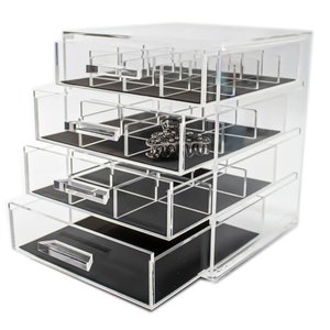 PORTA JOIAS EM ACRÍLICO 4 GAVETAS E DIVISÓRIAS REMOVÍVEIS Centauri Acrílicos PJ-4GAV