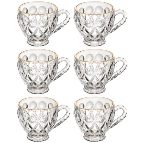 Jogo 6 Xícaras Café Curto 80ml Fio de Ouro Vidro Lile Lyor Cafezinho Clínica Atendimento Recep