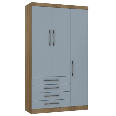 Guarda Roupa Solteiro 132cm 3 Portas 4 Gavetas Delphi Avelã/grey L01 - Mpozenato
