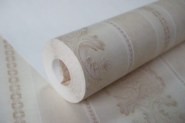 Papel de Parede Tnt Texturizado Listrado com Arabesco Bege - 4
