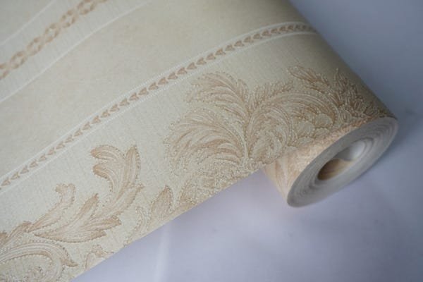 Papel de Parede Tnt Texturizado Listrado com Arabesco Bege - 2