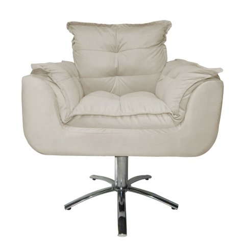 Jogo 2 Poltronas Estofada Consultório Base Giratória de Metal Opala Suede Bege - LM DECOR