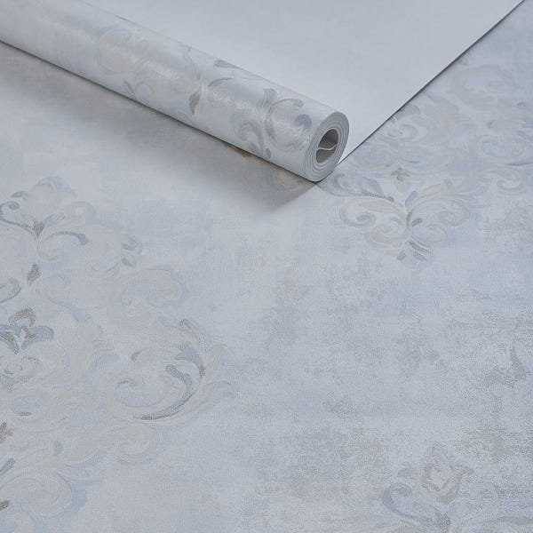 Papel de Parede Importado Vinílico Lavável Texturizado Tnt Arabesco Azul Alto Padrão - 1