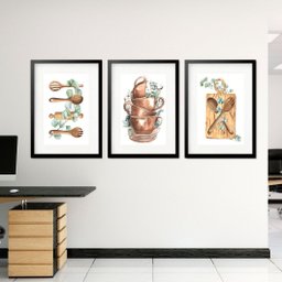 Kit 3 Quadros Grandes Cozinha de Vó 60x48cm:moldura Branca - 1 Kit 3 Quadros Grandes Cozinha de Vó 60x48cm:moldura Branca - 1