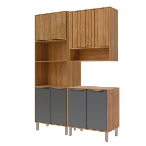 Armário de Cozinha Divina com Torre Quente 150 Cm 8 Portas Cinamomo/titanium
