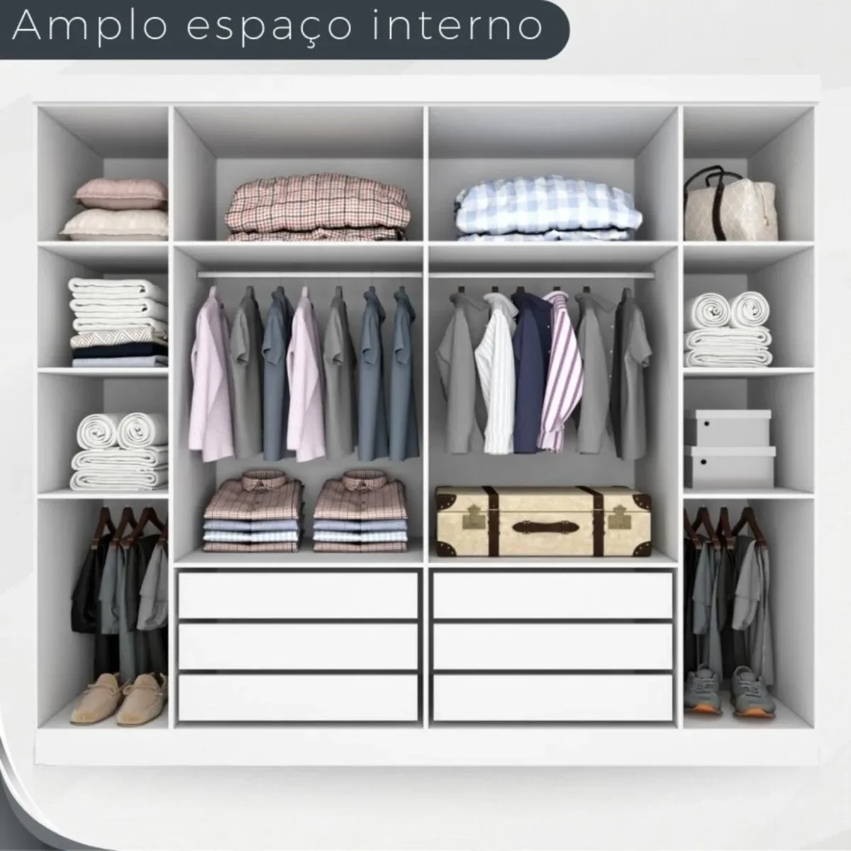 Guarda Roupa Casal Olímpia 6 Portas 6 Gavetas Divisao Ele e Ela:neve - 5