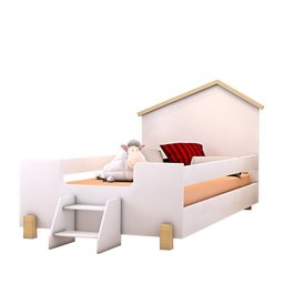 Cama Casinha Montessoriana Solteiro Com Escadinha Branco Ayla Divaloto - 2