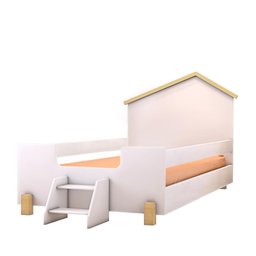 Cama Casinha Montessoriana Solteiro Com Escadinha Branco Ayla Divaloto - 3