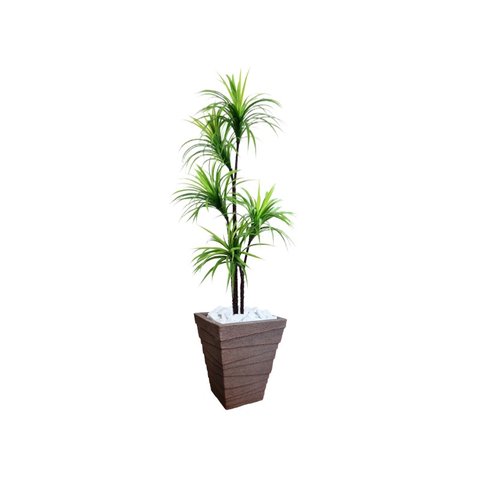 Planta Artificial Árvore Yucca 1,60m Kit + Vaso Trapézio D. Grafiato Marrom 40cm