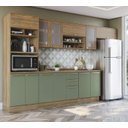 Ver imagem 1 de Armário de Cozinha Modulada Completa Reta 8 Peças 3,50m Botanic Kappesberg - Nogueira/verde Oliva