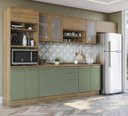 Ver imagem 1 de Armário de Cozinha Modulada Completa Reta 8 Peças 3,50m Botanic Kappesberg - Nogueira/Verde Oliva
