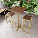 Ver imagem 1 de Jogo Mesa Alta Bistrô Quadrada 2 Banquetas Imbuia Confort Industrial Dourado Don Castro Decor Indust