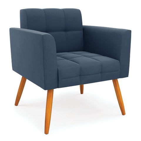 Poltrona Elisa Suede Azul Marinho Pés Palito Castanho - D'Rossi