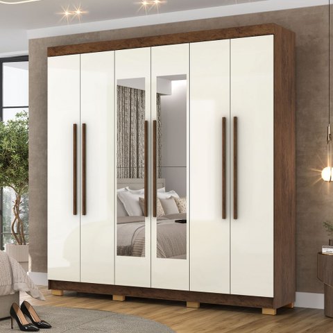 Guarda-roupa Casal Bahamas 6 Portas 2 Gavetas com Espelho Imbuia/champanhe - Pnr Móveis
