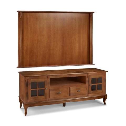 Conjunto Rack 60812 + Painel 50513 para Sala Pés Luiz Xv 2 Gavetas 2 Portas e Nicho Linz Móveis