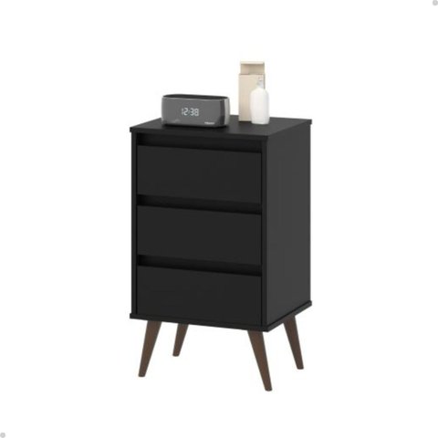 Criado Mesa de Cabeceira Retrô com Gaveta Wood:Preto