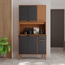 Ver imagem 1 de Armário de Cozinha Frisado 6 Portas 1 Gaveta 90cm Roma Marrom/Freijó/Chumbo