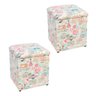 Kit 2 Puff Baú Infantil Organizador Dani Quadrado Estampado Retrô Rosa D61 - 1