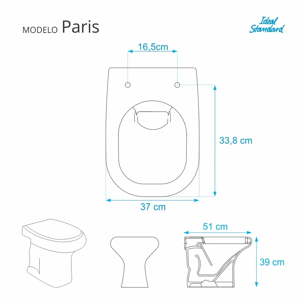 Assento Sanitario Poliester Com Amortecedor Paris Aquamarine Para Vaso Ideal Standard - 2