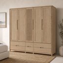 Ver imagem 1 de Guarda Roupa Casal 5 Portas 6 Gavetas 220cm Madeira Maciça Benton F06 Tauari - Lyam Decor