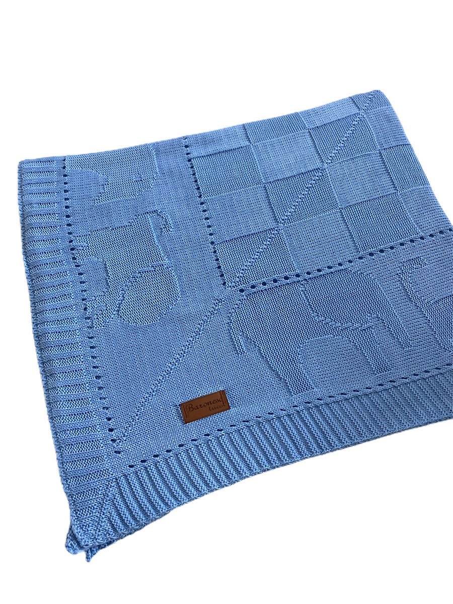 Manta de Tricô Cobertor Tricot Para Bebê Recém Nascido Cor: Azul BB - 4